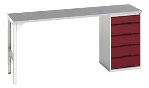 16921960.** verso pedestal bench with 5 drawer 525W cab & lino worktop. WxDxH: 2000x600x930mm. RAL 7035/5010 or selected